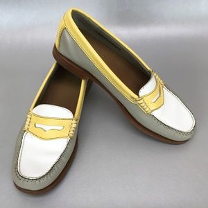 Weejun Bass Penny Loafers in Yellow White & Grey
